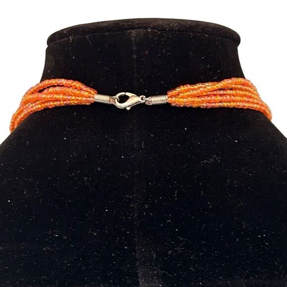 Vtg Handcrafted Sea Shell Beaded Necklace Orange Multistrand Mother Of Pearl - Picture 5 of 5